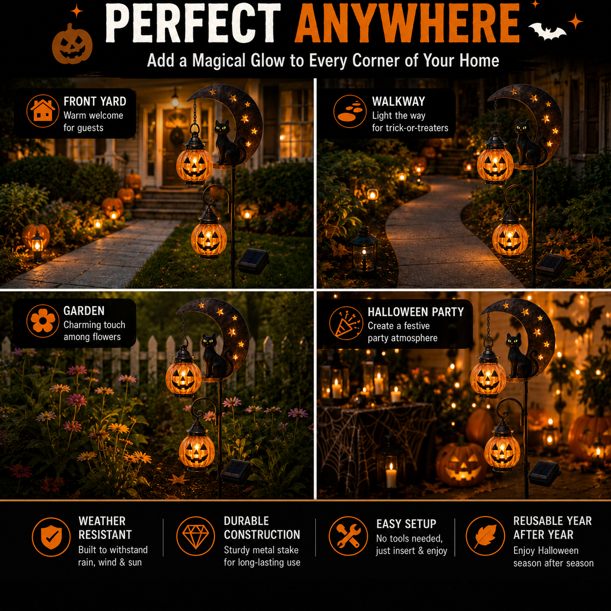 💥49% OFF🎃 Pumpkin Moon Halloween Garden Stake Light | Outdoor Yard Decor Lamp