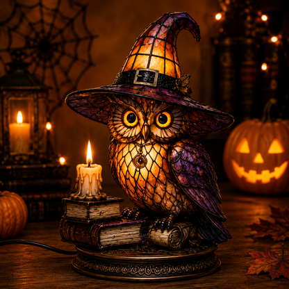 🔥Exclusive Limited Item 👍🔥45%OFF🐈 Gothic Stained Glass Witch Black Cat Table Lamp | Halloween Witch Hat Night Light Decor