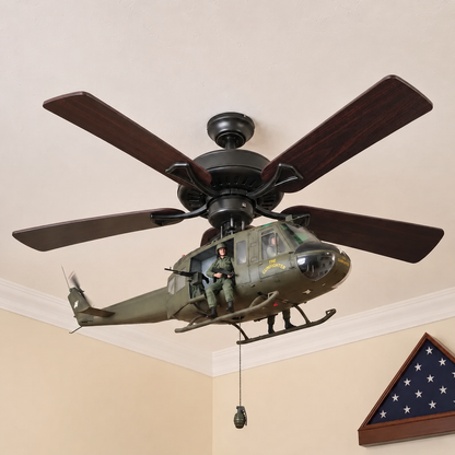 🚁 Military Helicopter Ceiling Fan Decor – Realistic Hanging Ornament for Man Cave & Home.