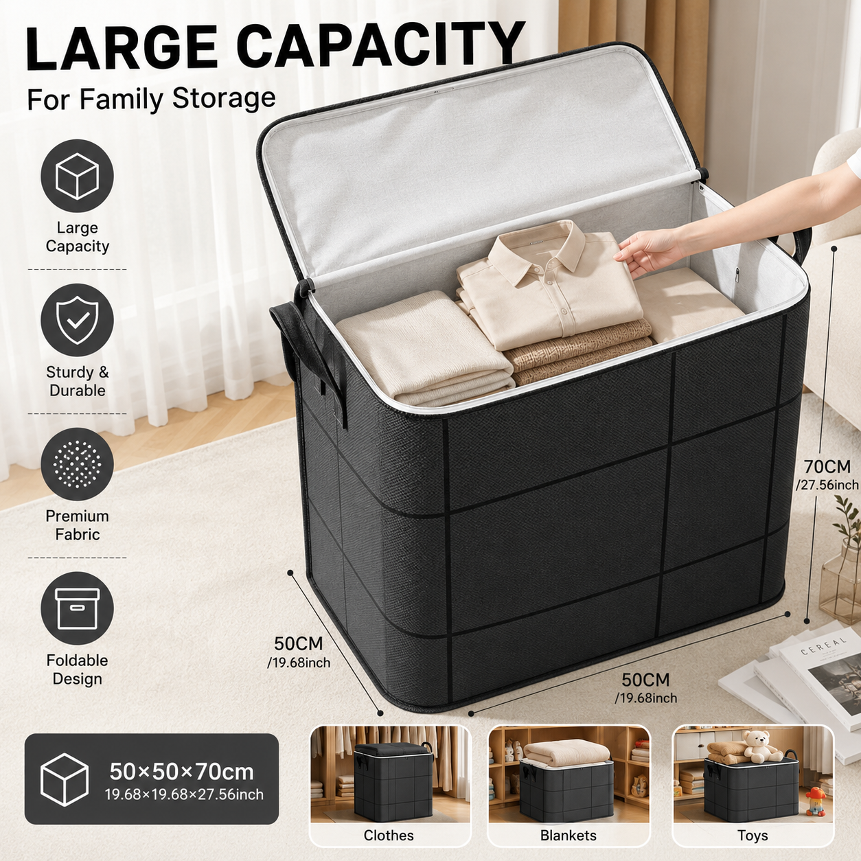 💥SAVE 50%📦 Foldable Large Capacity Clothing Storage Bag, Reinforced Handle Non-Woven Storage Bin For Closet Blanket Organizer