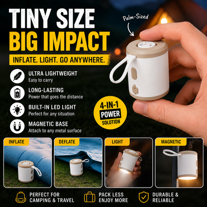 🔥Last Chance – 50% OFF Today Only!🎁 4-in-1 Mini Outdoor Air Pump 💨 Inflate🌬️ Deflate🔦 Illuminate🎒 Take It Anywhere.