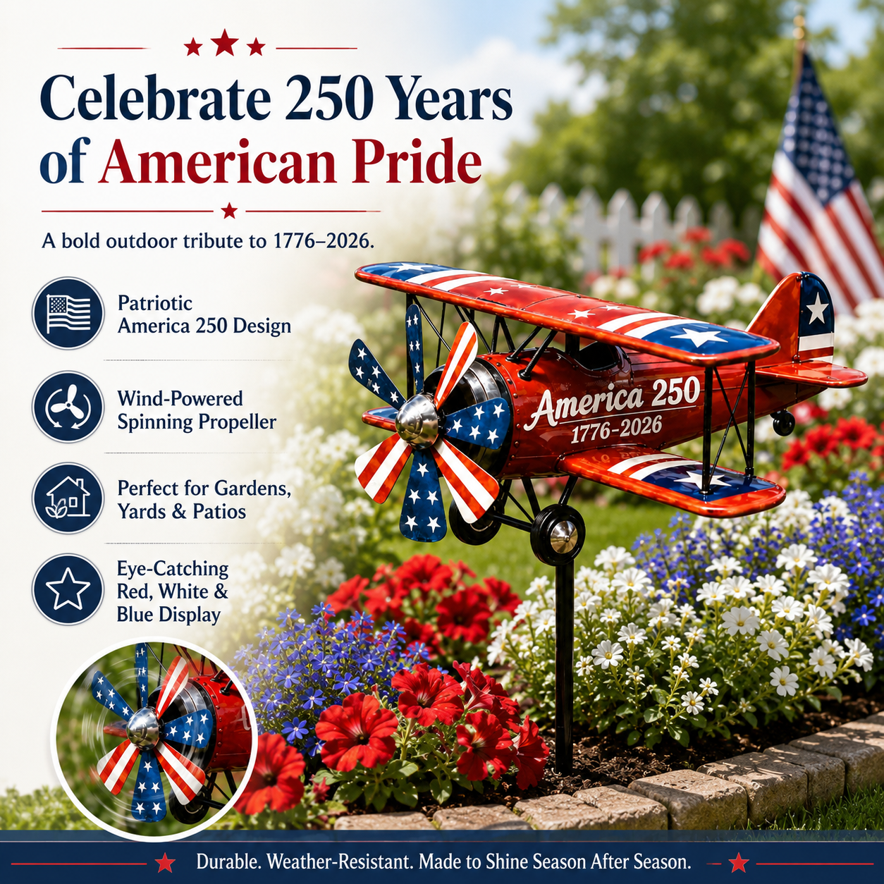 🔥Limited time 49% OFF🔥🇺🇸USA 250 “Liberty Windmill” Patriotic Garden Wind Spinner -✈️ (Free Delivery Fee)
