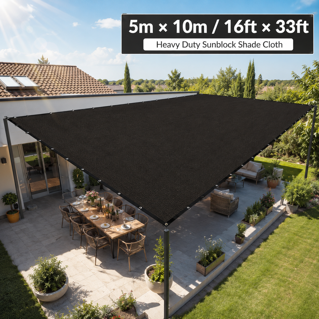 5m × 10m (16ft × 33ft)