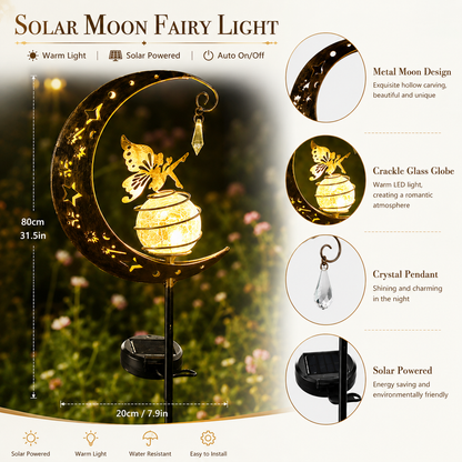 🧚🌕 50% OFF Half Price！Moon & Fairy Crackle Glass Solar Garden Stake Light