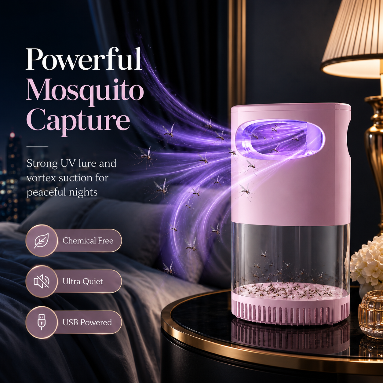🚫No More Mosquito At Night🌙Quiet UV Mosquito Trap – Chemical-Free & Safe for Kids & Pets🦟