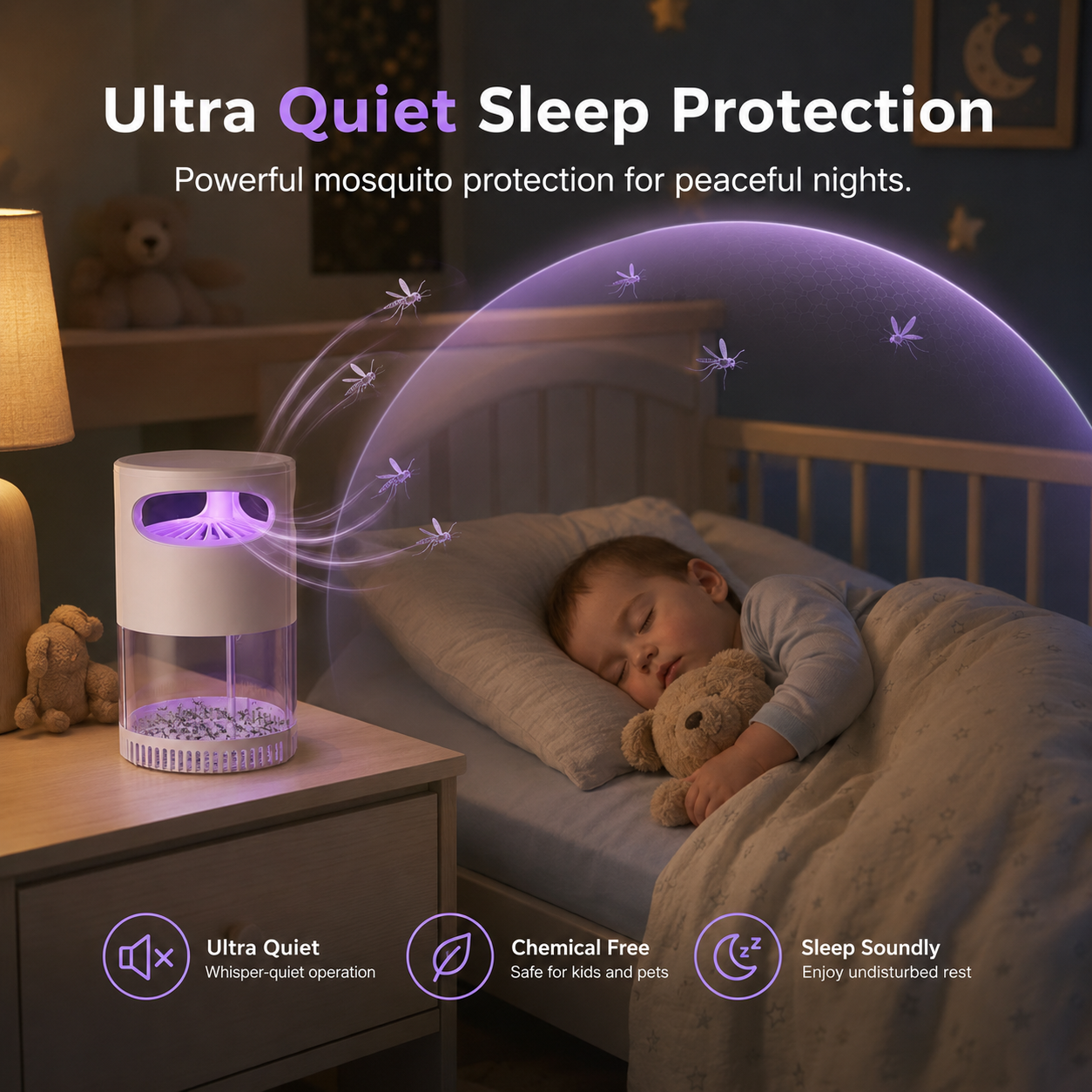 🚫No More Mosquito At Night🌙Quiet UV Mosquito Trap – Chemical-Free & Safe for Kids & Pets🦟