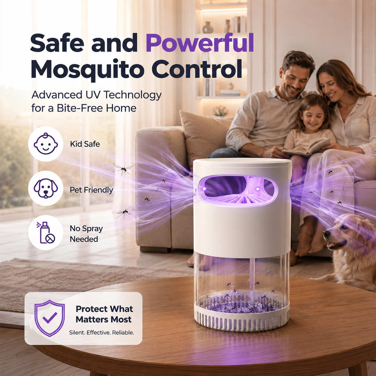 🚫No More Mosquito At Night🌙Quiet UV Mosquito Trap – Chemical-Free & Safe for Kids & Pets🦟