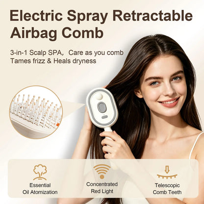 🪮No More Frizzy Hair🎁Electric Spray Air Cushion Massage Hair Comb – Anti-Tangle & Essential Oil Mist Brush
