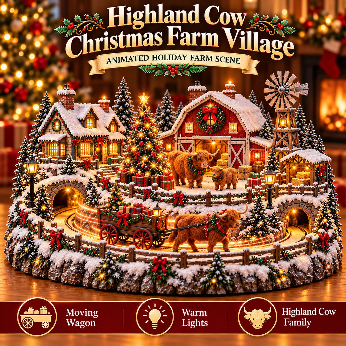 🔥 LAST DAY 49% OFF 🔥 Lighted Animated Christmas Village with Train, Reindeer Sleigh & Waterfall ✨