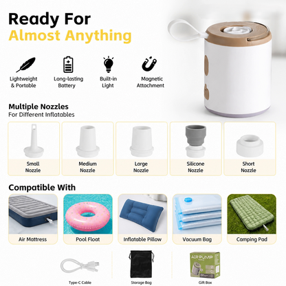 🔥Last Chance – 50% OFF Today Only!🎁 4-in-1 Mini Outdoor Air Pump 💨 Inflate🌬️ Deflate🔦 Illuminate🎒 Take It Anywhere.