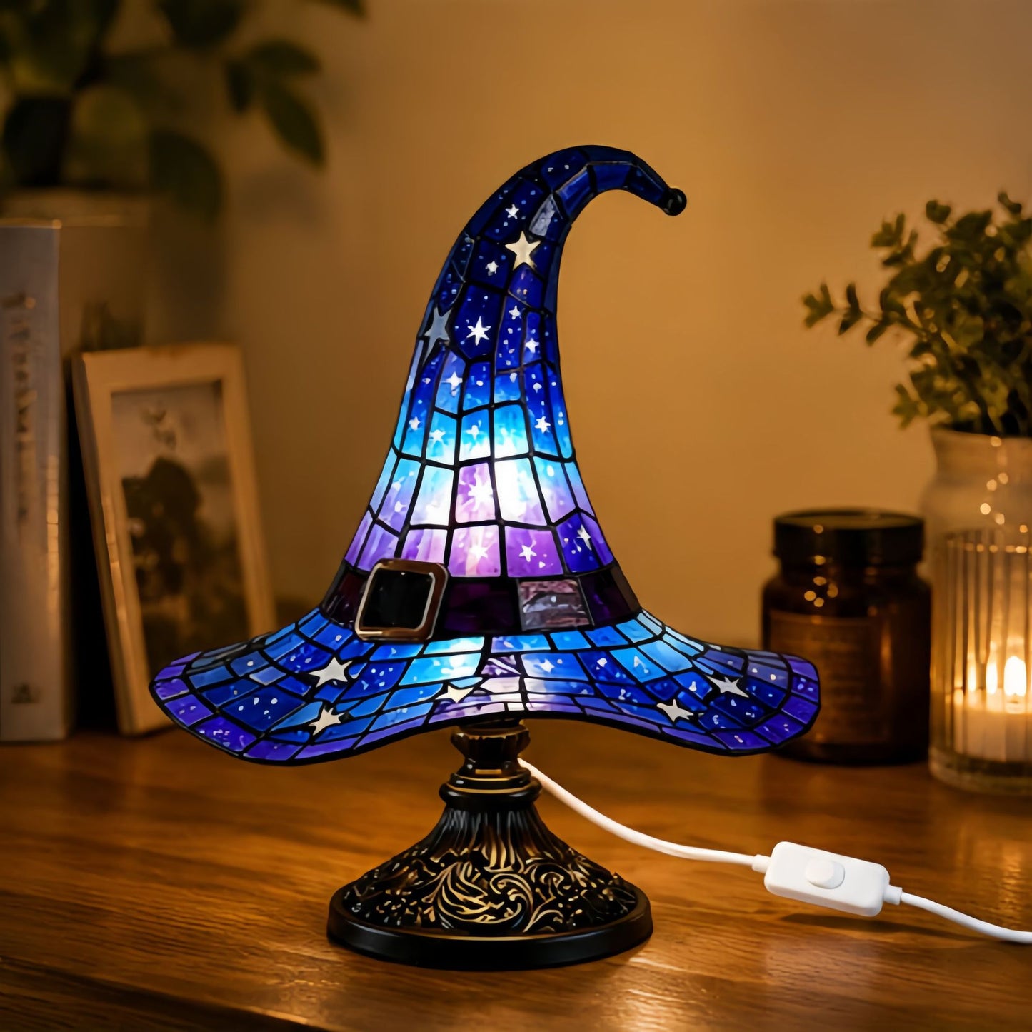 🎃55% OFF Hot Sale✨Viral Stained Glass Witch Hat Lamp| Halloween Home Decor 2026🎁