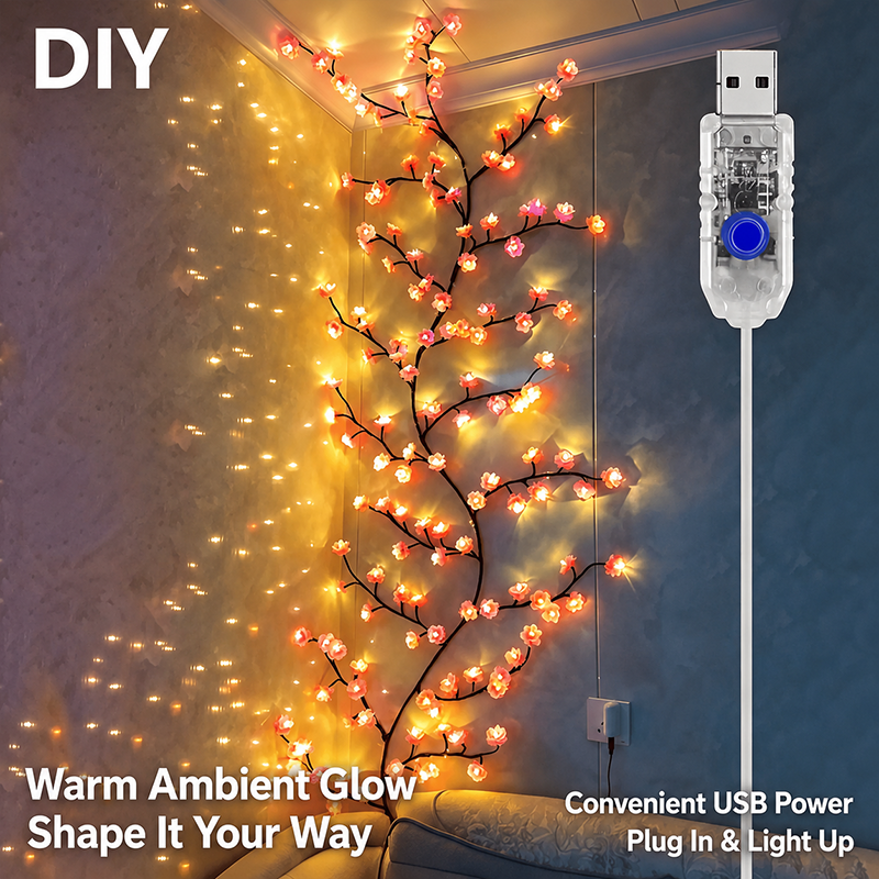 ✨ Flexible LED Vine Tree Light – Butterfly Flower Wall Decor Lamp