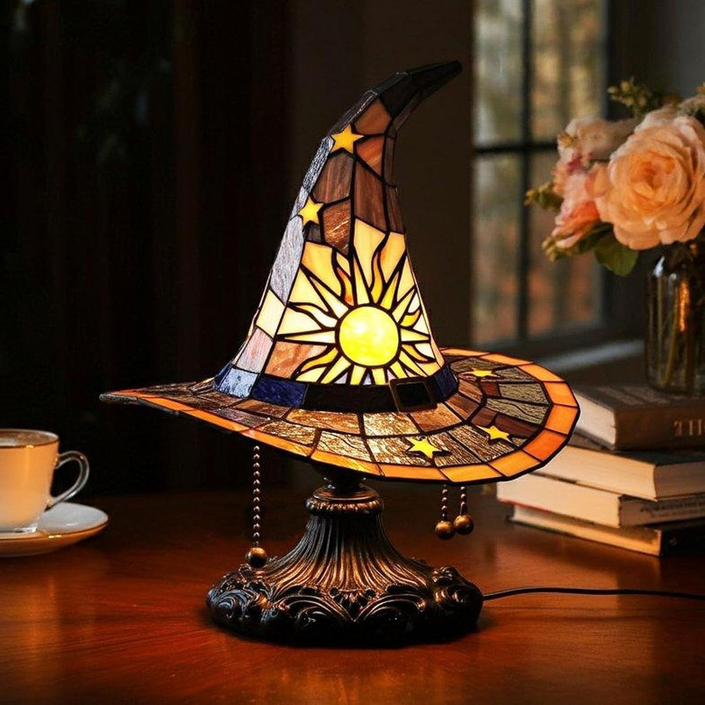 🎃55% OFF Hot Sale✨Viral Stained Glass Witch Hat Lamp| Halloween Home Decor 2026🎁
