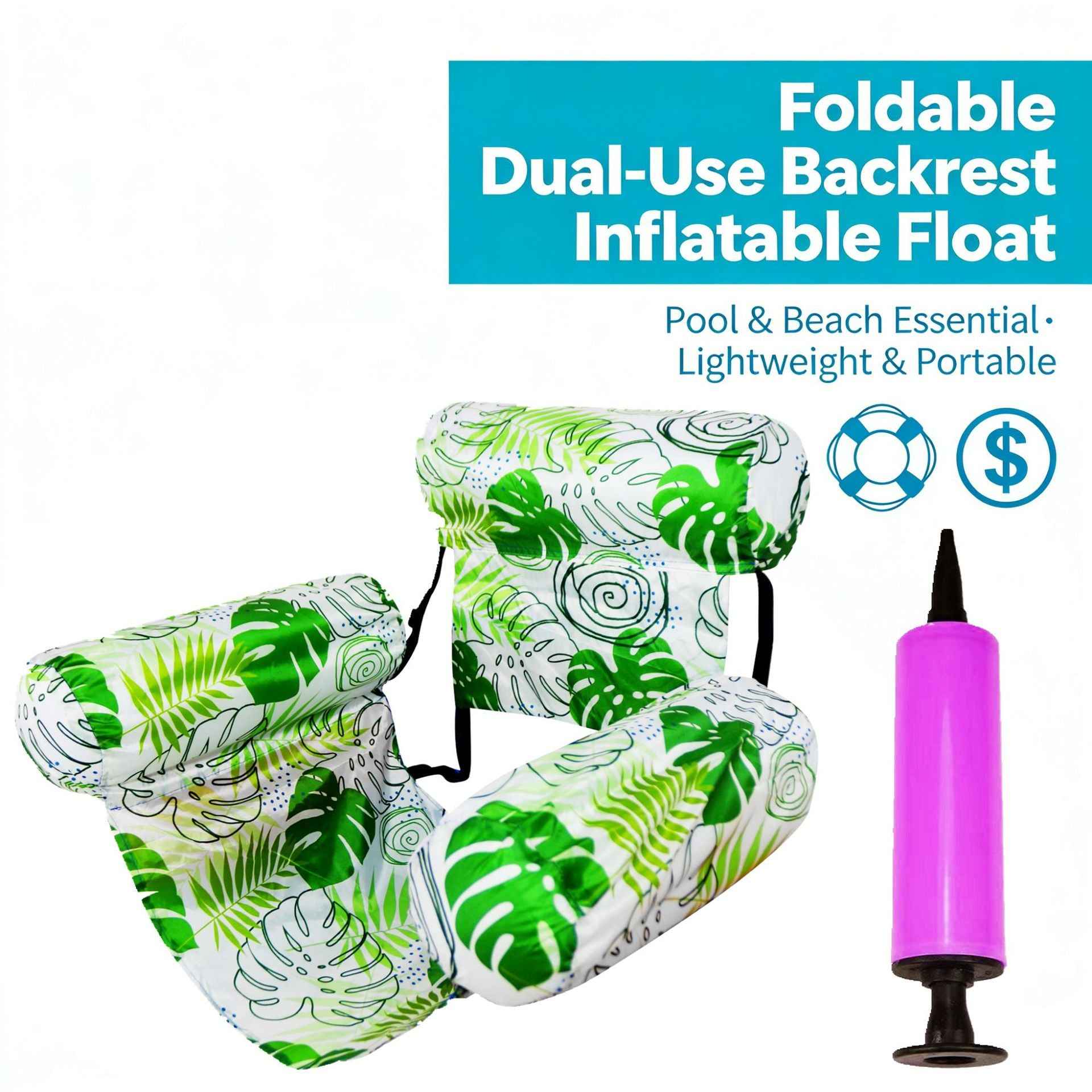 💺 50% OFF NOW! 🌴 Inflatable Floating Chair – Tropical Leaf & Ultra-Light  🌊