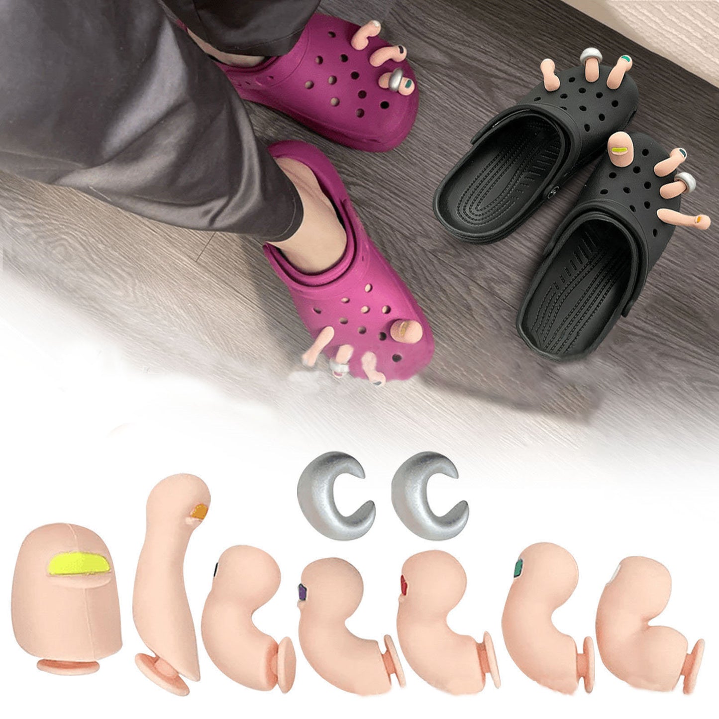 🎁Buy 1 Get 1 Free🎁| 🫧Novelty Cartoon Toes Design Crocs Shoe Decoration👣