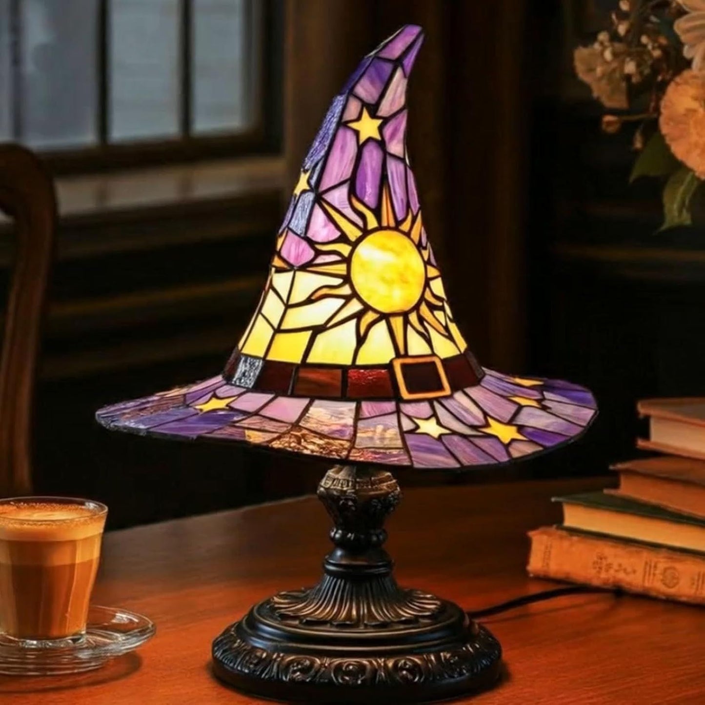 🎃55% OFF Hot Sale✨Viral Stained Glass Witch Hat Lamp| Halloween Home Decor 2026🎁