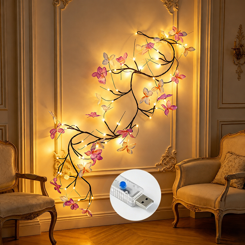 ✨ Flexible LED Vine Tree Light – Butterfly Flower Wall Decor Lamp
