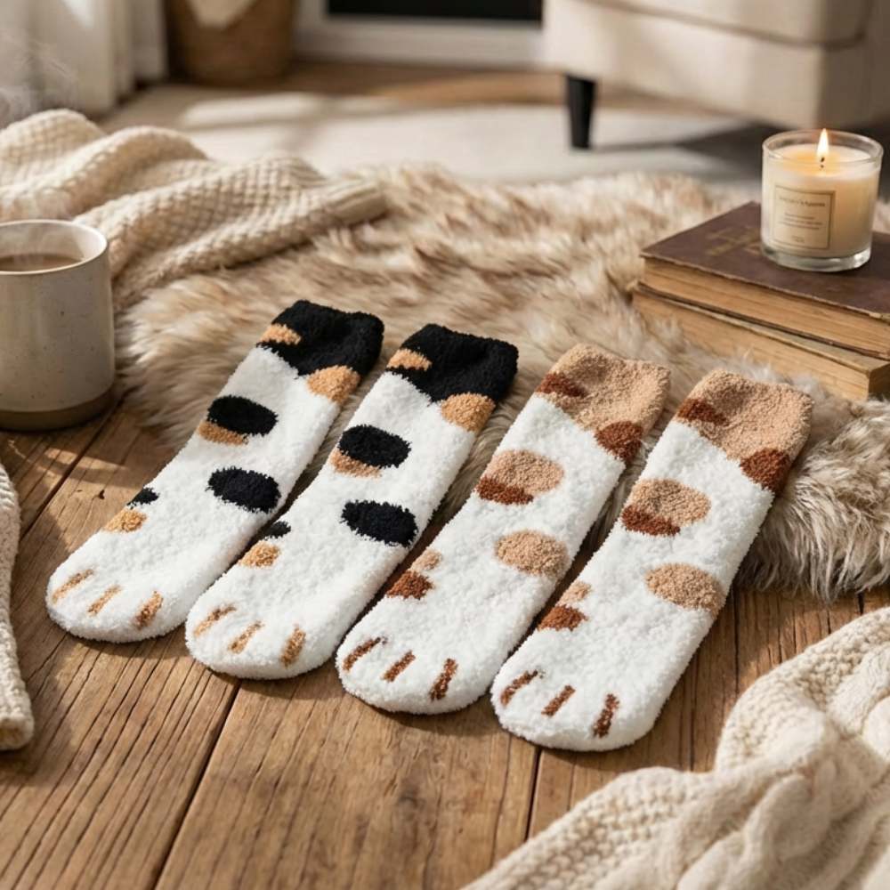 🐾 Women’s Fuzzy Cat Paw Socks | Warm Cozy Winter Slipper Socks