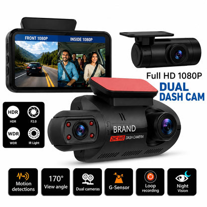 1080P Dual-Lens Dash Cam | Front & Interior Camera with G-Sensor