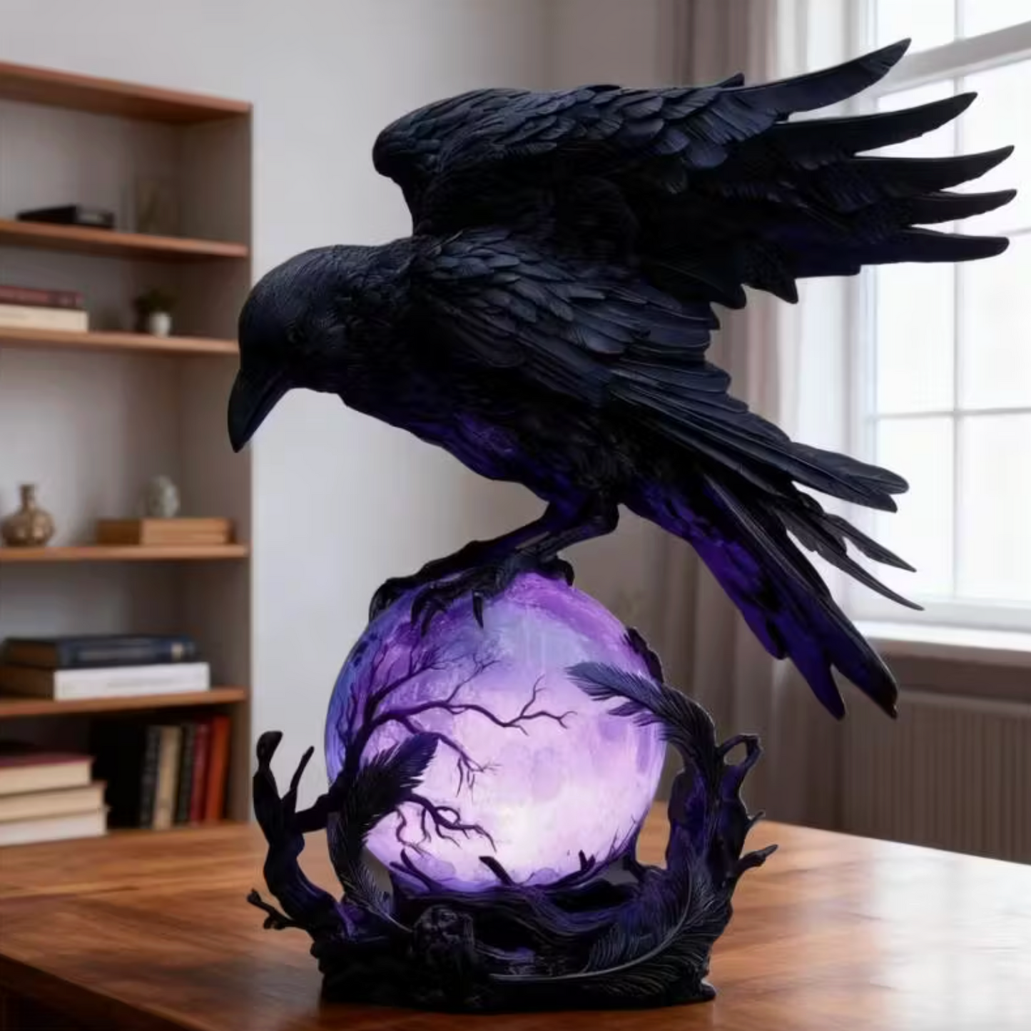🖤 Nocturne Raven Orb Lamp, Gothic Style Decorative Orb Light, Artistic Table Lamp, Unique Father’s Day Gift for Home, Study & Bar Decoration