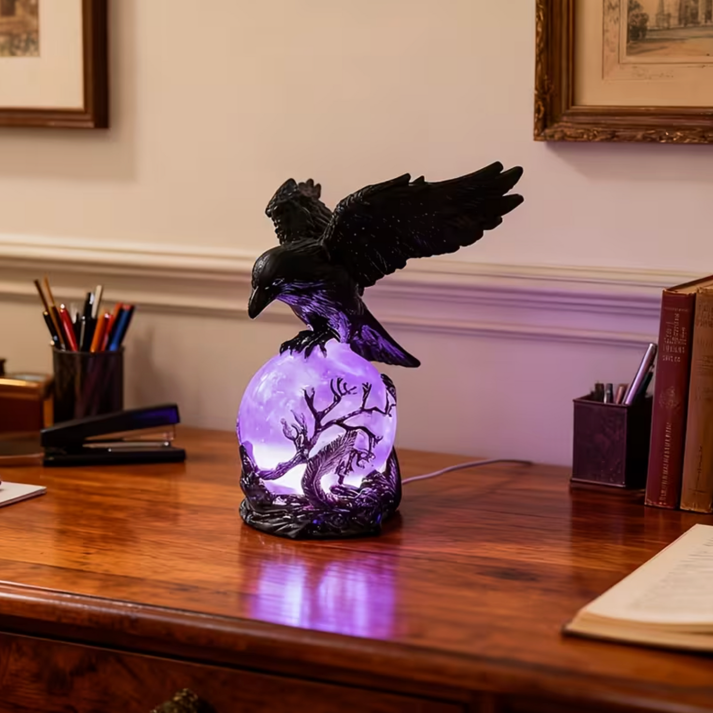 🖤 Nocturne Raven Orb Lamp, Gothic Style Decorative Orb Light, Artistic Table Lamp, Unique Father’s Day Gift for Home, Study & Bar Decoration