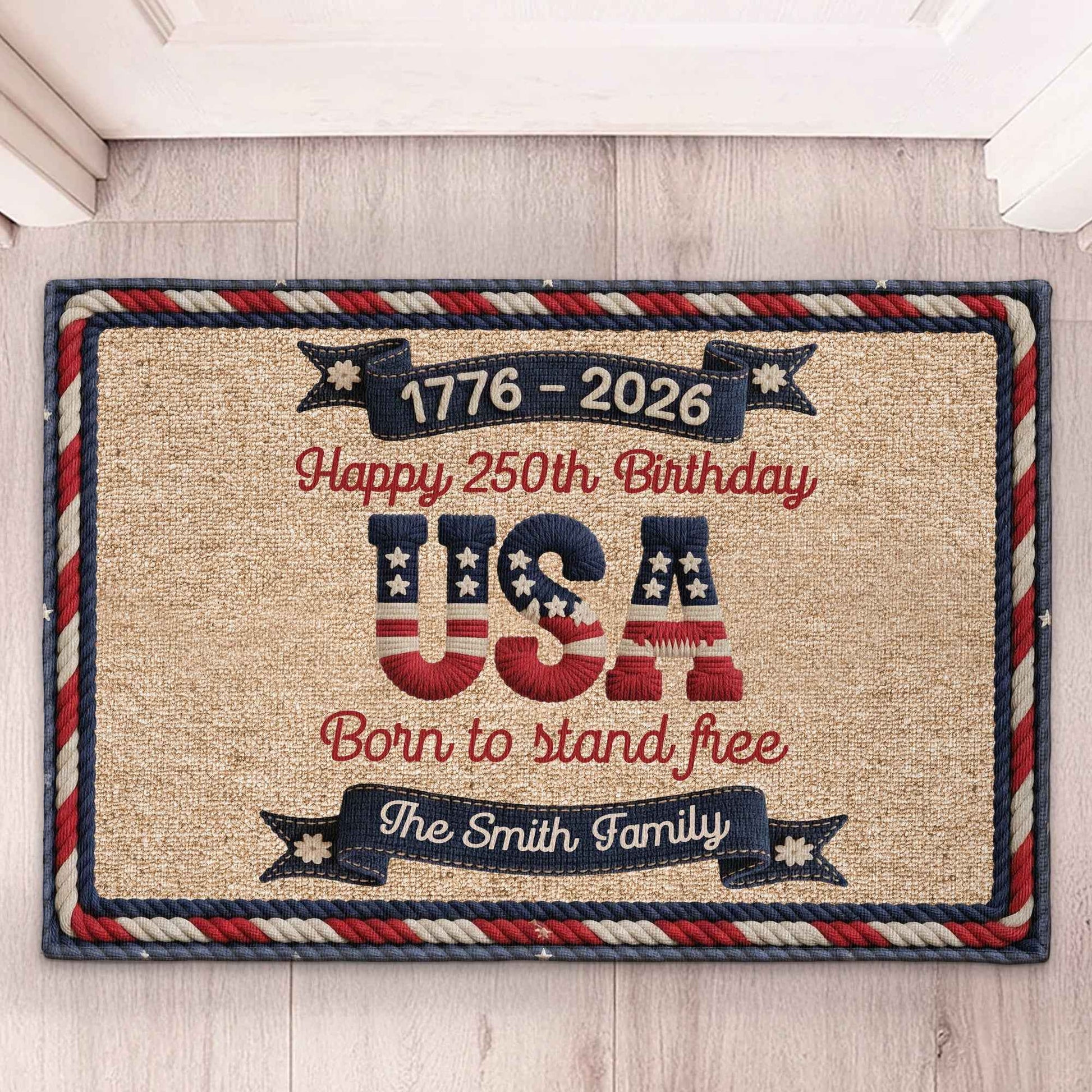 Usa 250Th Birthday Faux Yarn Pattern - Personalized Doormat