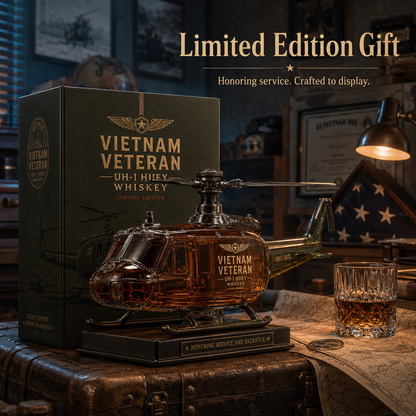 🚁Free Shipping Now🎖️Vietnam Veteran UH-1 Huey Helicopter 1965-1975 Whiskey Bottle