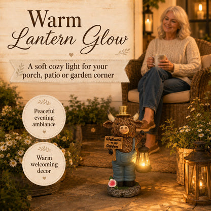🔥50% OFF TODAY🔥 Highland Cow Garden Lantern Statue 🐮✨ Rustic Farmhouse Outdoor Decor for Garden, Porch, Patio & Yard