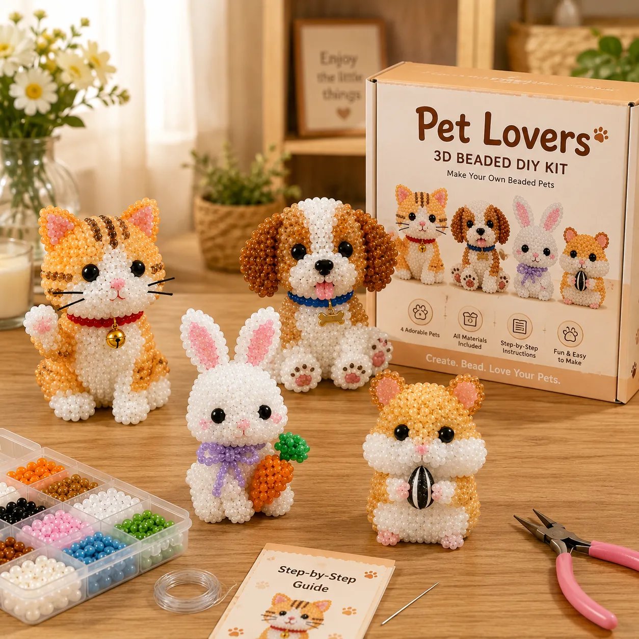 🧵✨ Tiny 3D Beaded Animal DIY Kit – Turn Tiny Beads Into Treasured Handmade Animals, Great for Cozy Afternoons & Thoughtful Gifts