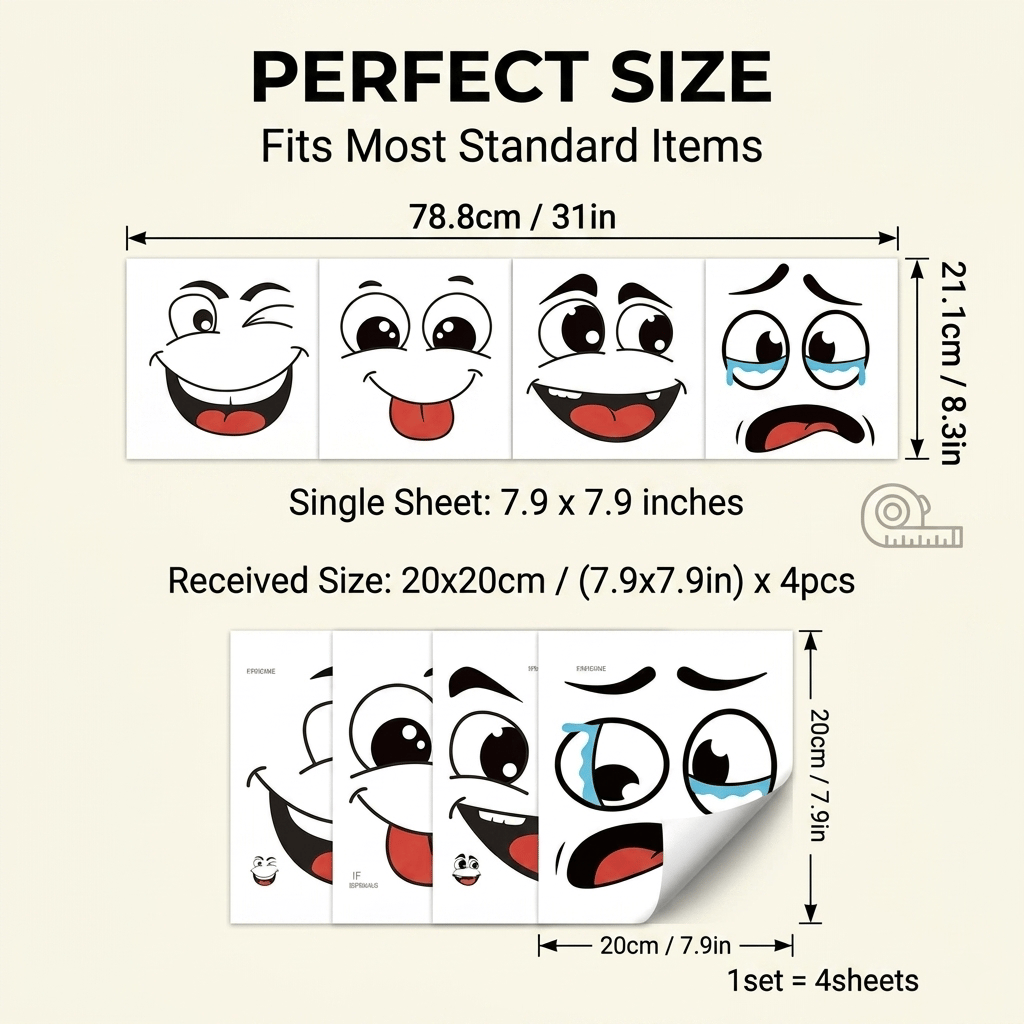 🔥Cartoon Face Stickers, Self-Adhesive Removable Decals with Glossy Finish, Multi-Surface Decor