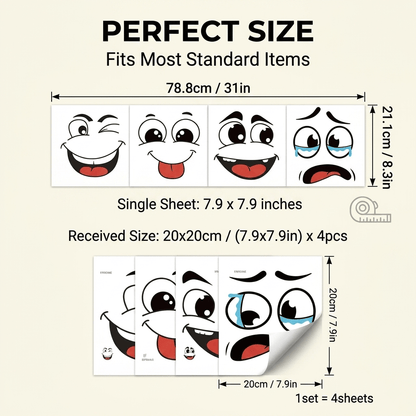 🔥Cartoon Face Stickers, Self-Adhesive Removable Decals with Glossy Finish, Multi-Surface Decor