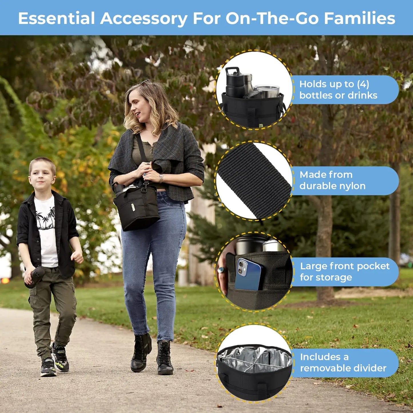 【👩‍🦰Mother's Day discount】🥤Family Size 4 Compartment Drink Bag🛍️, Multiple Tumbler Carrier Caddy