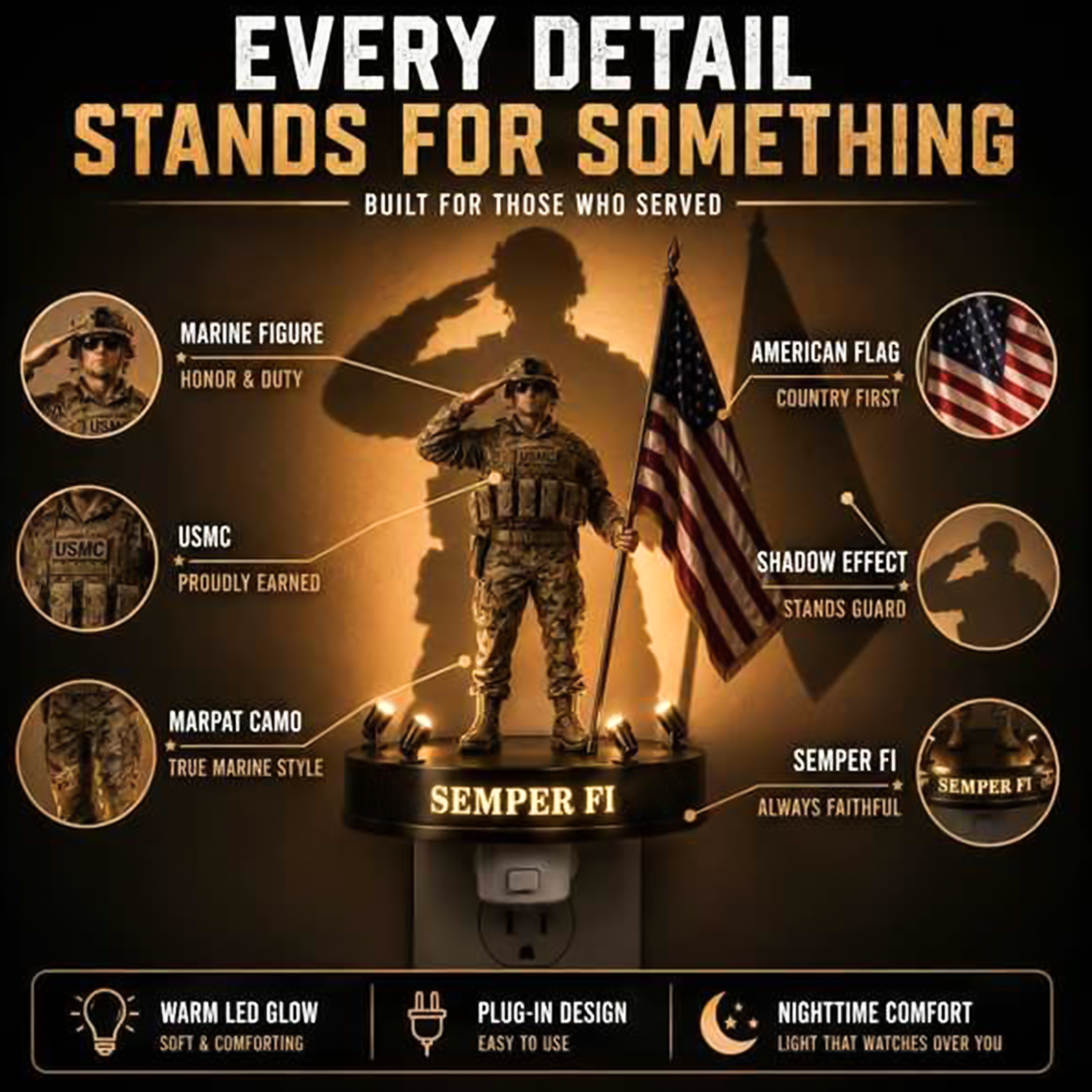 🎖️To Someone Unforgettable- U.S. Marine Corps Semper Fi Shadow Night Light