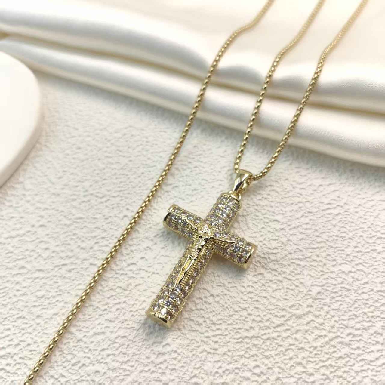 ✝️ Gold Plated Cross Necklace | Cuban Figaro Chain with Crucifix