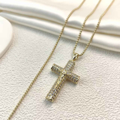 ✝️ Gold Plated Cross Necklace | Cuban Figaro Chain with Crucifix