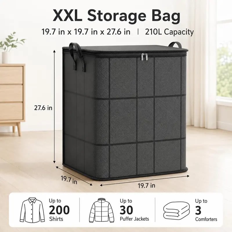🏠🔥 Today 49% OFF🔥 Spacious Moving Storage Bin | Large Zippered Organizer for Quilts, Bedding & Sweaters