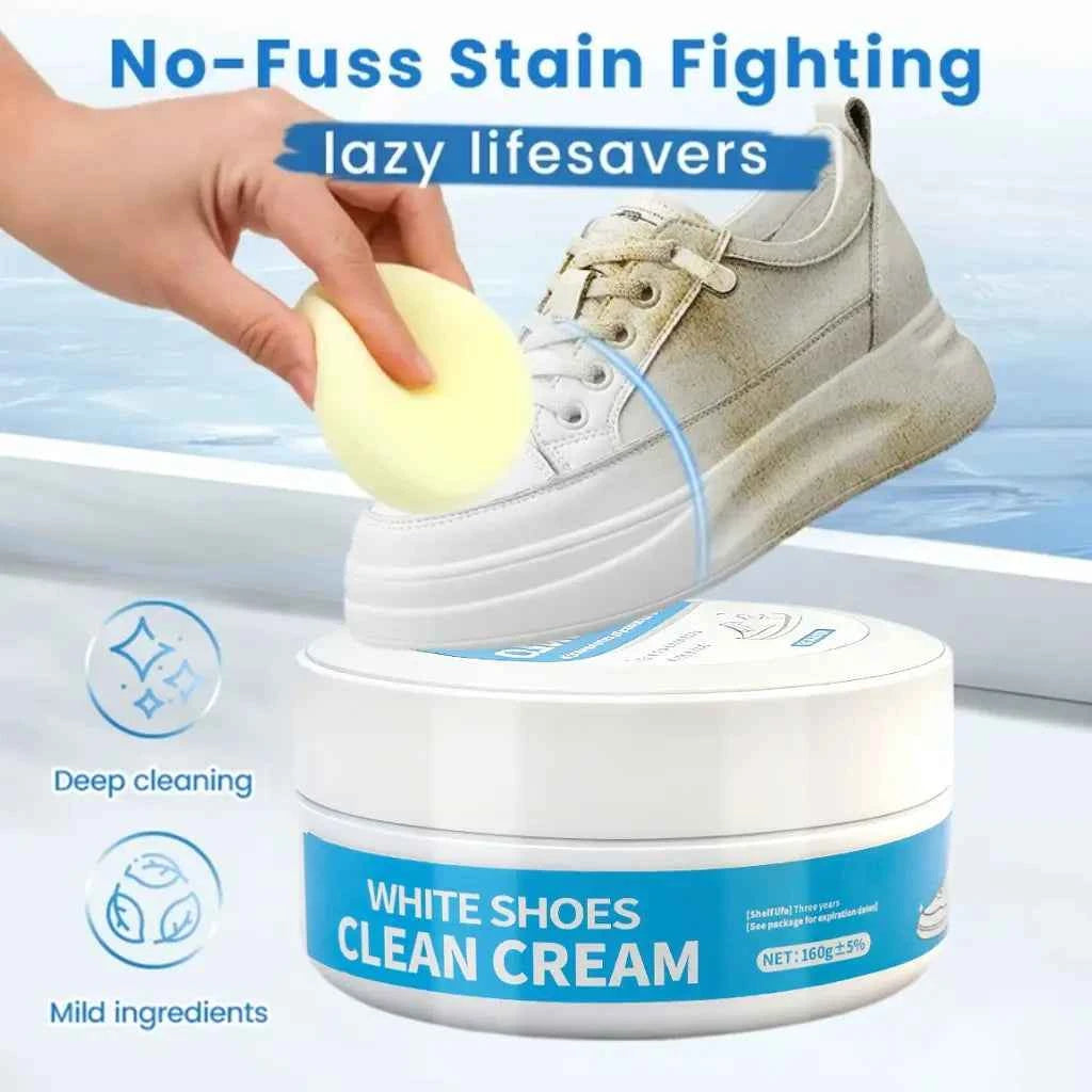 👟 No-Wash White Shoe Cleaner Cream | Built-in Sponge Cleaner