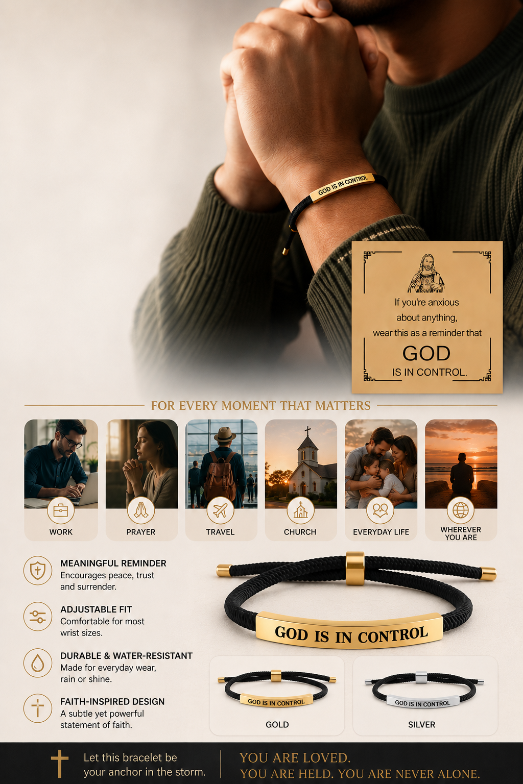 ✨God Is In Control Engraved Faith Bracelet – ✝️A Daily Reminder of Peace, Strength & Trust