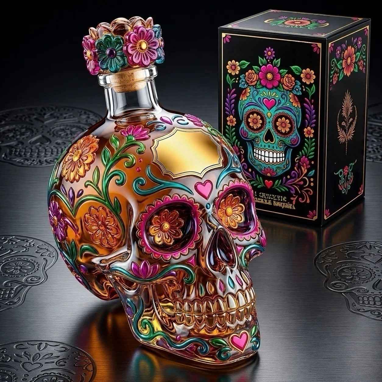 🔥Limited Edition 50% OFF 🍷Day of the Dead Limited Edition Tequila Skull Glass Bottle