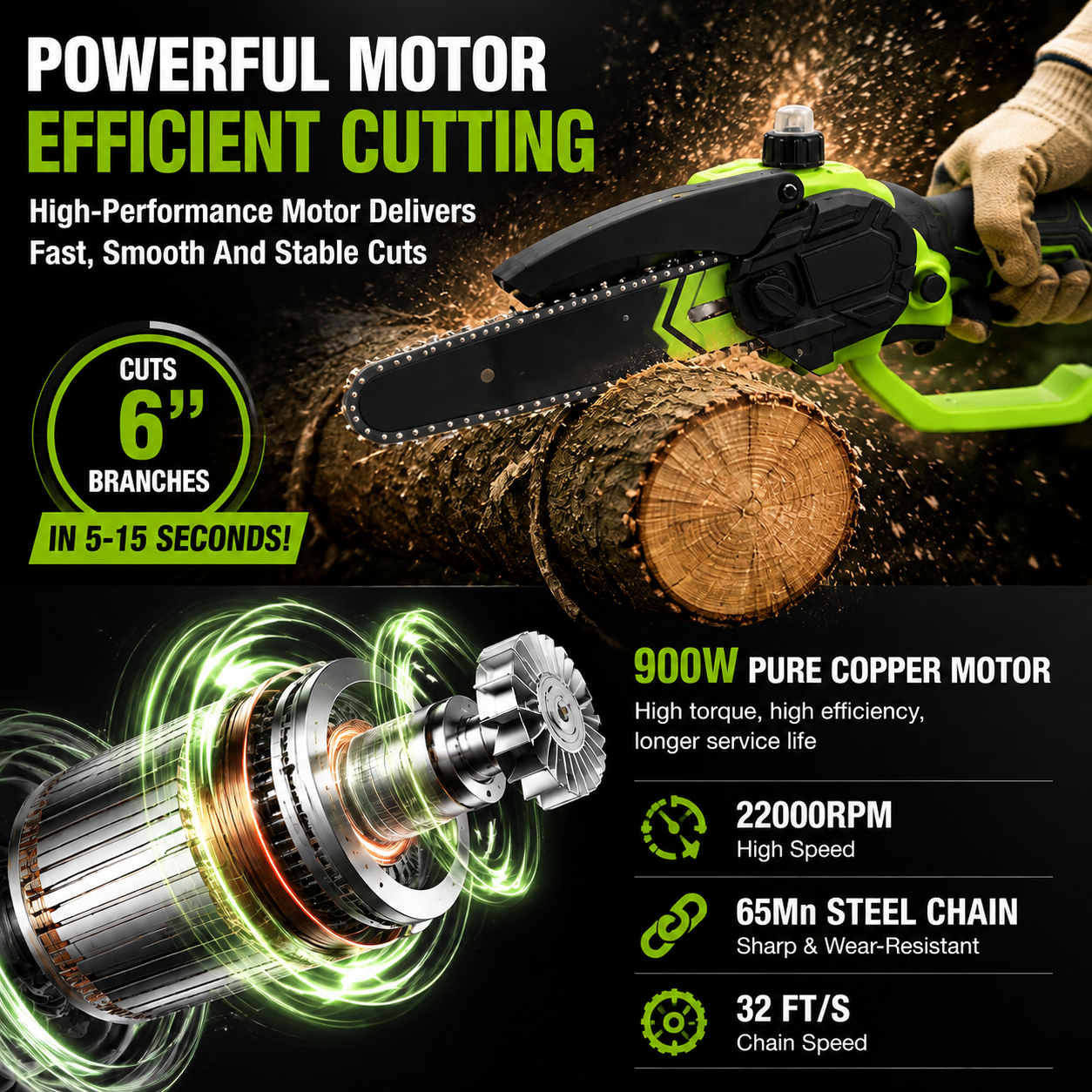 🔋 8-Inch Cordless Mini Chainsaw – Powerful Tree Trimming & DIY Cutting Tool
