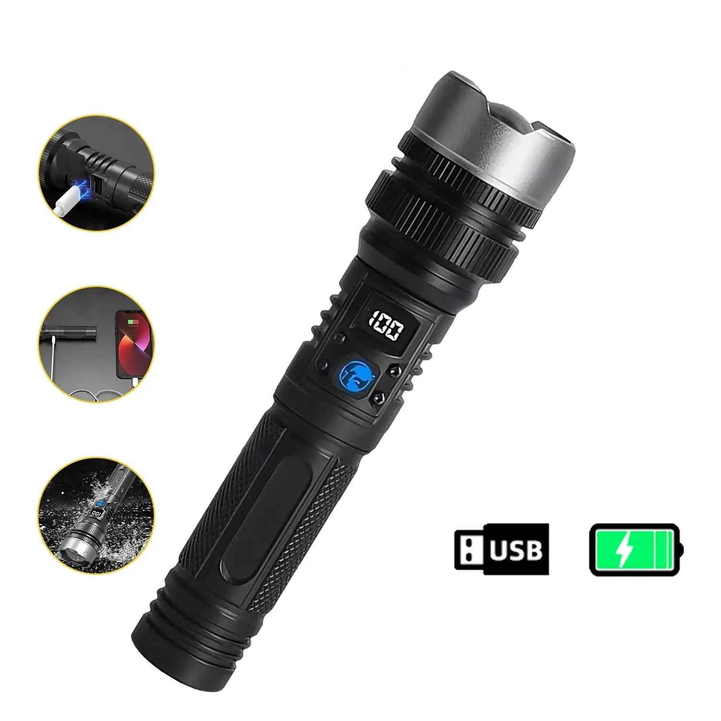 ⚡ Flashlight with Power Bank | Rechargeable Zoomable LED Light