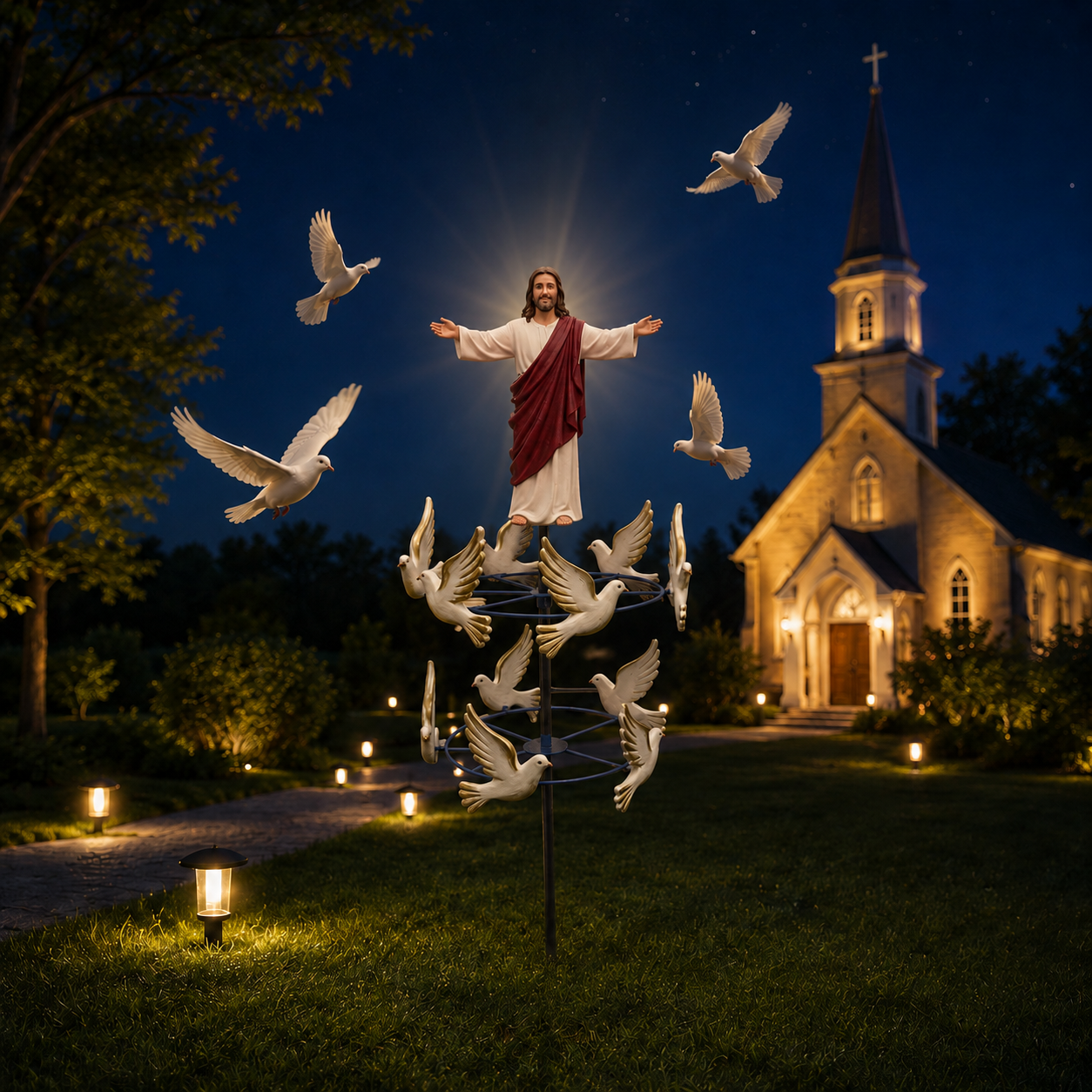 🔔Perfect For Christian✝️The Divine Jesus & Holy Dove Garden Wind Spinner🕊️