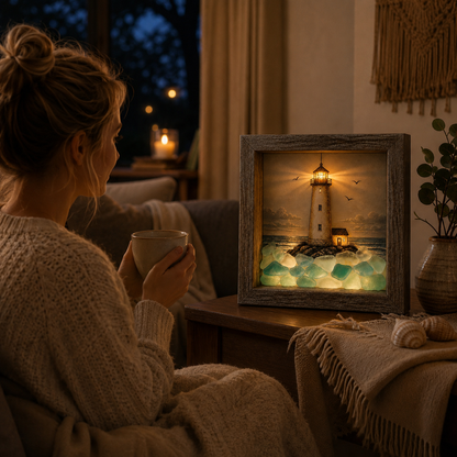 Final 46% OFF ⏰Coastal Lighthouse Sea Glass Shadow Box Night Light🏞️