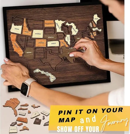 🤩Last Day - 50% OFF| 🌎️🧩3D Wooden USA Map Puzzle: Interactive Travel Tracker Wall Art🗺️