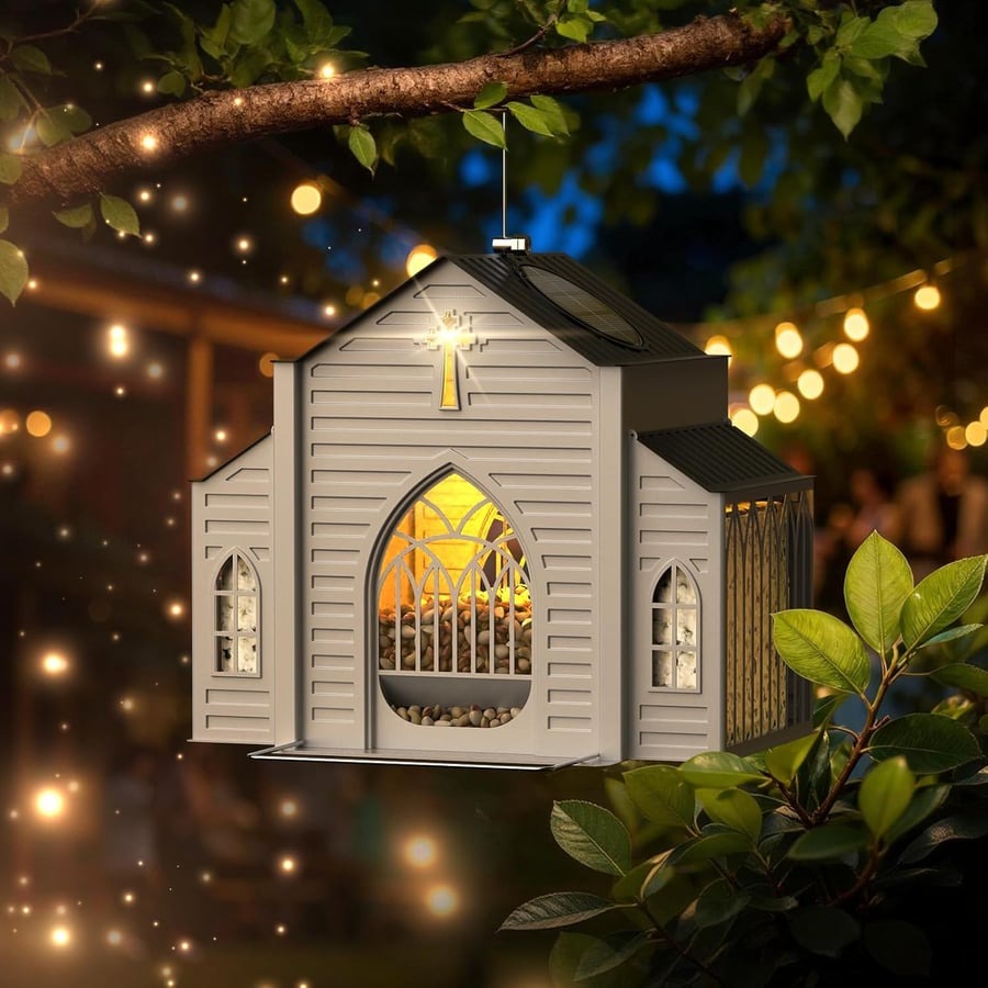 🔥Last Day 49% OFF-✝️Church-Shaped Metal Solar Bird Feeder🐦️✨
