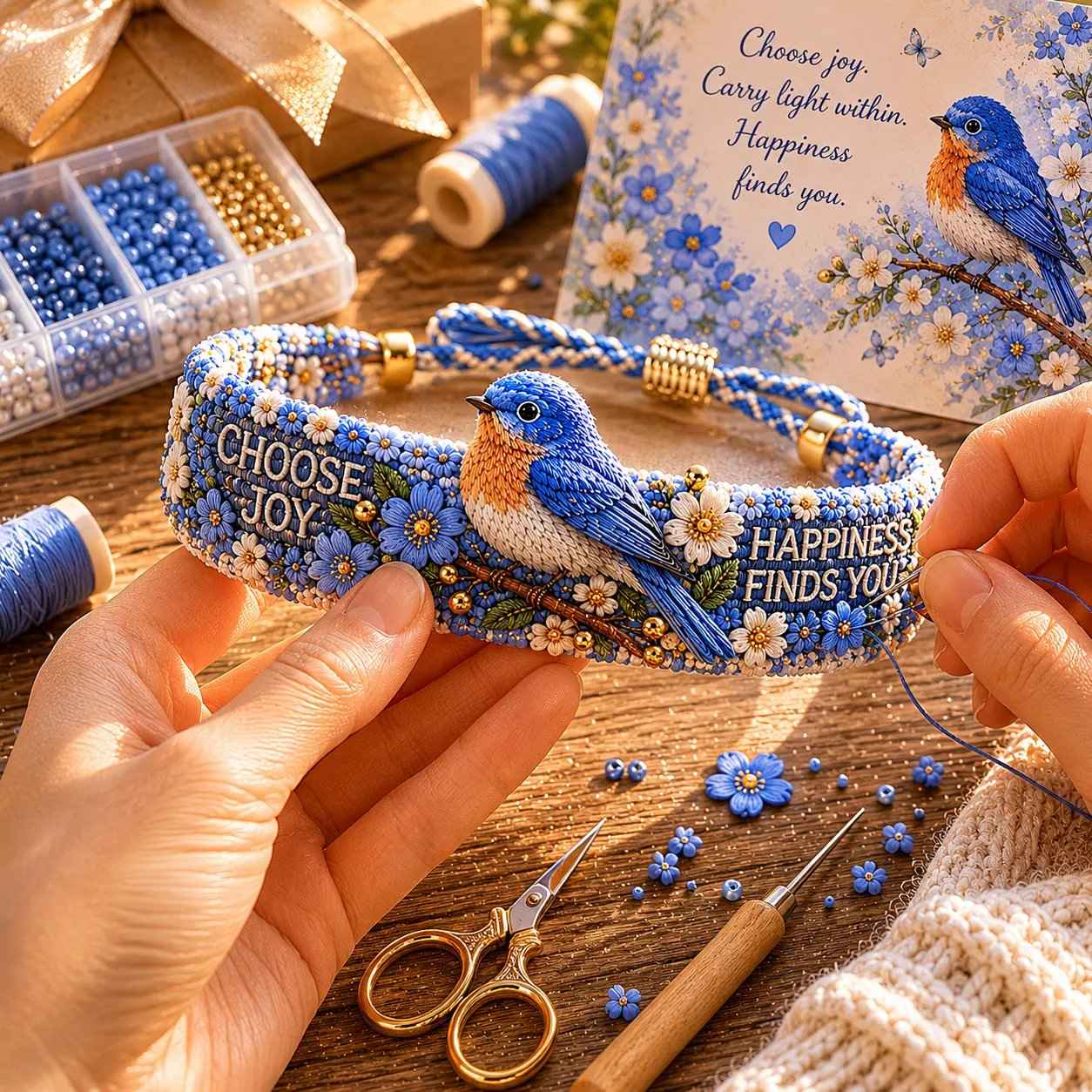 🏆Limited Time Sale 49% OFF💙Handmade Bird/Bees Embroidered Bracelet Collection