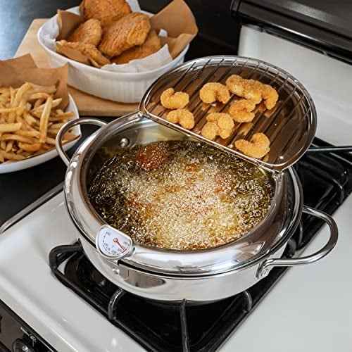 🔥Stainless Steel Frying Pot with Thermometer and Oil Drip Drainer Rack🎉