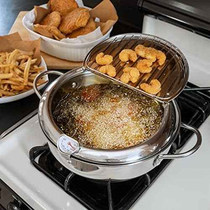 🔥Stainless Steel Frying Pot with Thermometer and Oil Drip Drainer Rack🎉