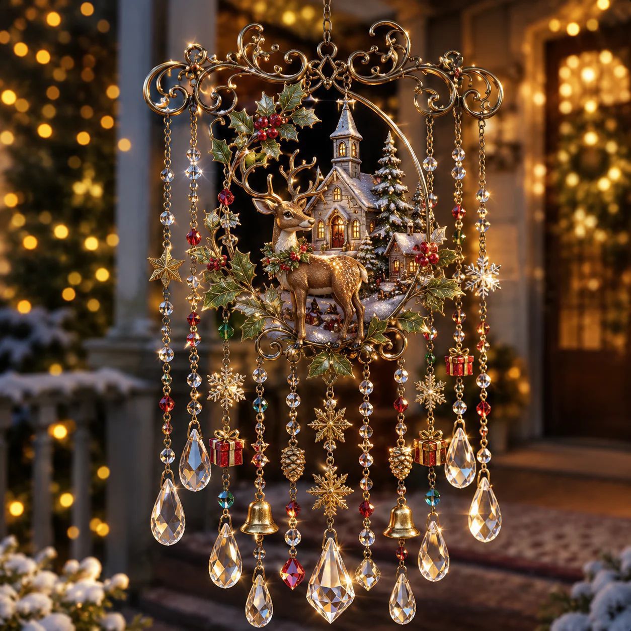 🎄✨ Christmas Stained Glass Suncatcher Wind Chime – Sparkling Crystal Drop Window Decor | 🔥 50% OFF