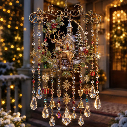 🎄✨ Christmas Stained Glass Suncatcher Wind Chime – Sparkling Crystal Drop Window Decor | 🔥 50% OFF